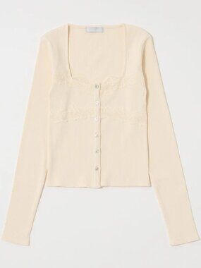 MOUSSY​ Front Button Lacy Long Sleeve Top Ecru (Cream Ivory) Size FREE (XS - M)
